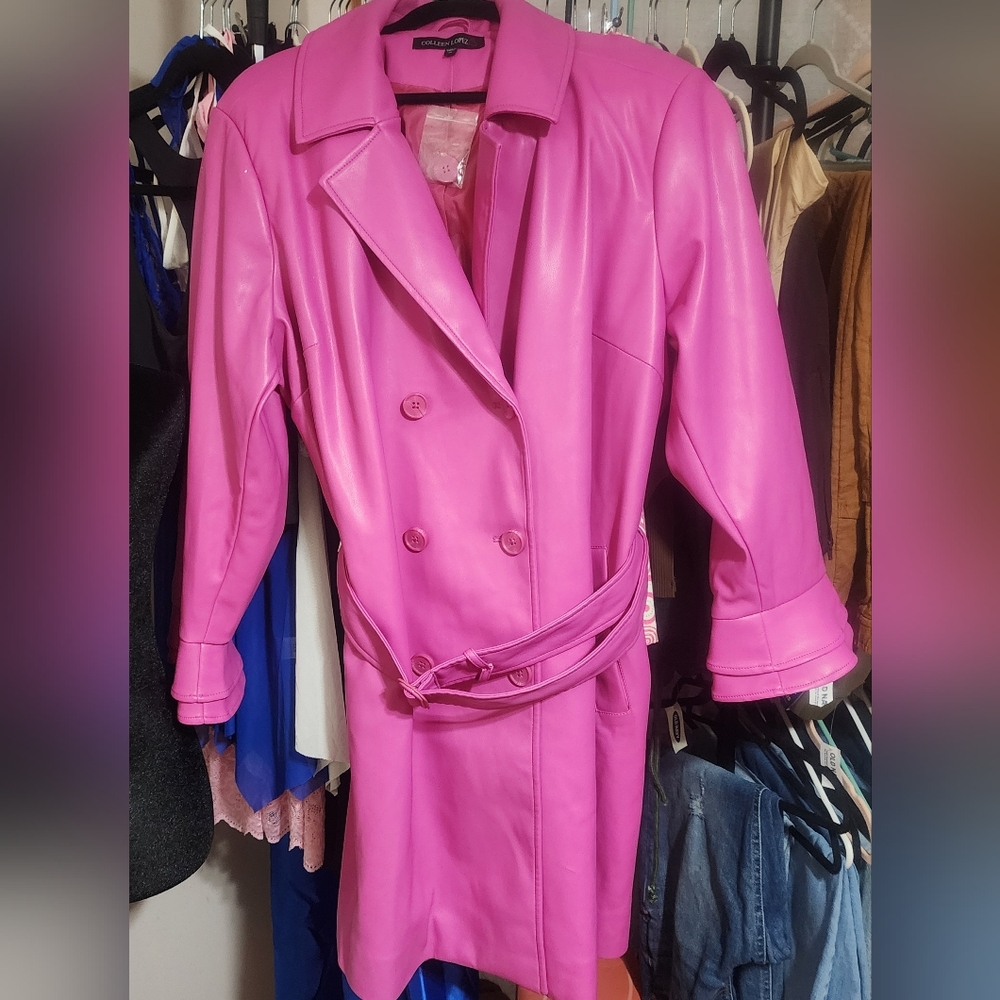 COLLEEN LOPEZ Plus Size      Hot Pink Faux Leather Coat